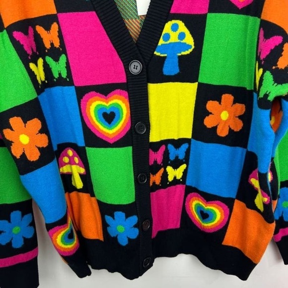 Social Collision Rainbow Retro Patchwork Knit Cardigan Womens Size small NWT - Picture 3 of 8